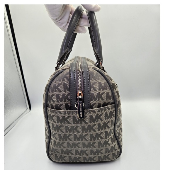 Michael Kors Monogram Satchel Handbag‎ Gray Canvas Leather Top Handle Bag MK - Picture 4 of 12